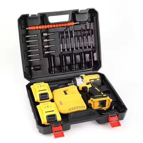 Portable lithium-ion impact wrench with two batteries and a charger