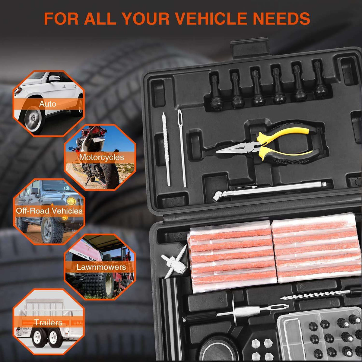 93 Piece Set of Quick Tire Repair Tools for Cars and Motorcycles