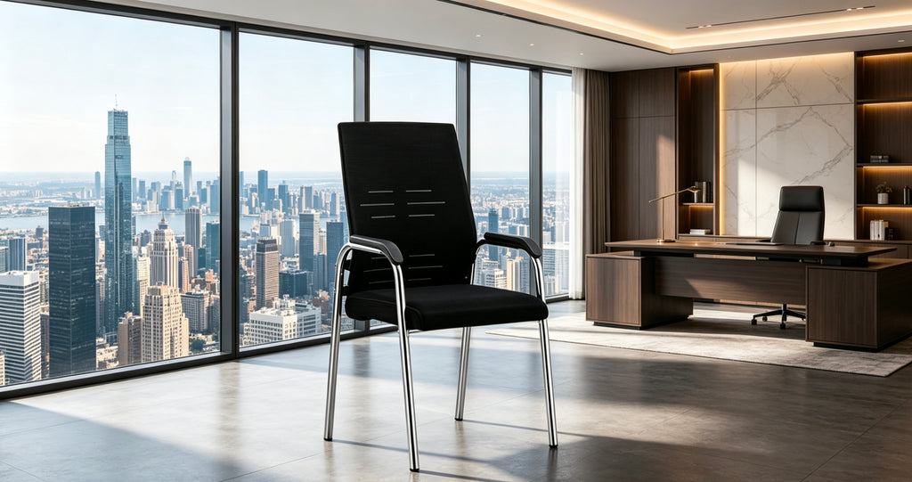 Modern Black Office Mesh Chair Stackable Upholstered Ergonomic Office Chair