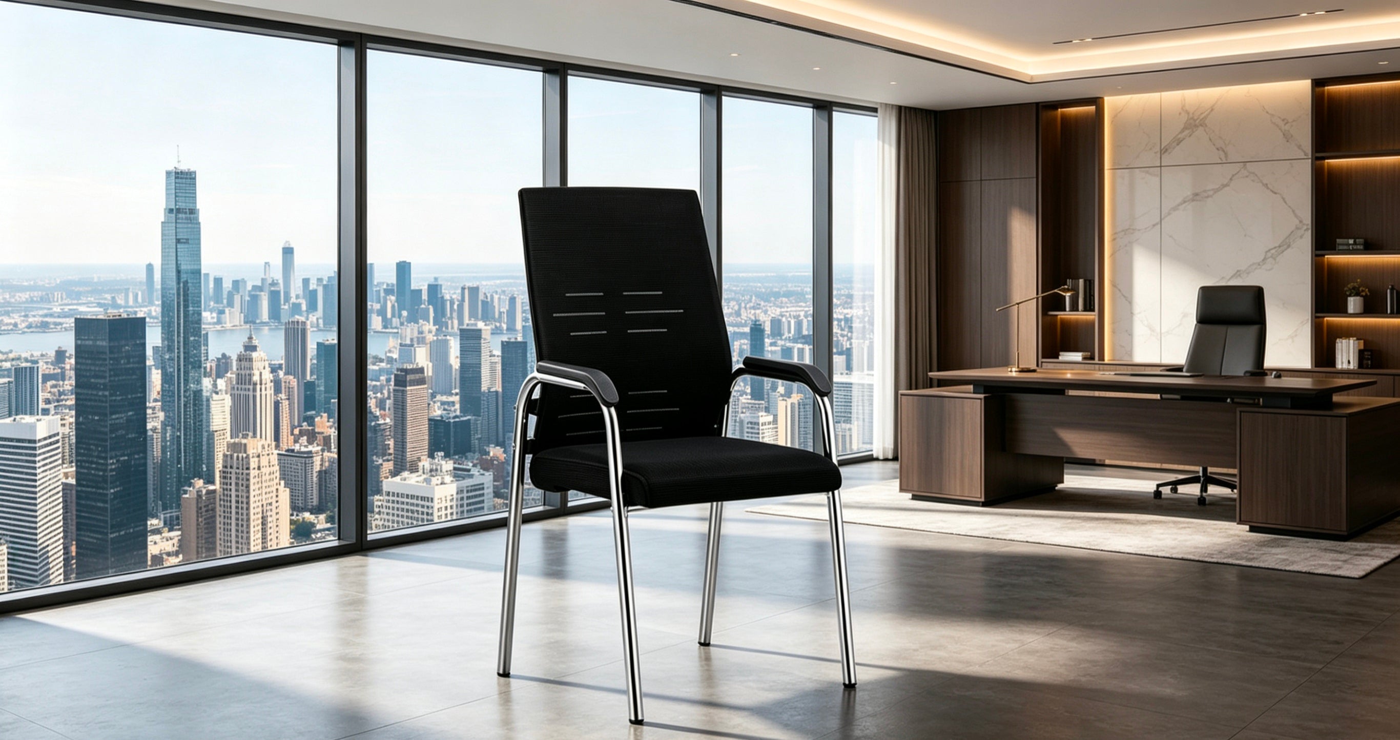 Modern Black Office Mesh Chair Stackable Upholstered Ergonomic Office Chair