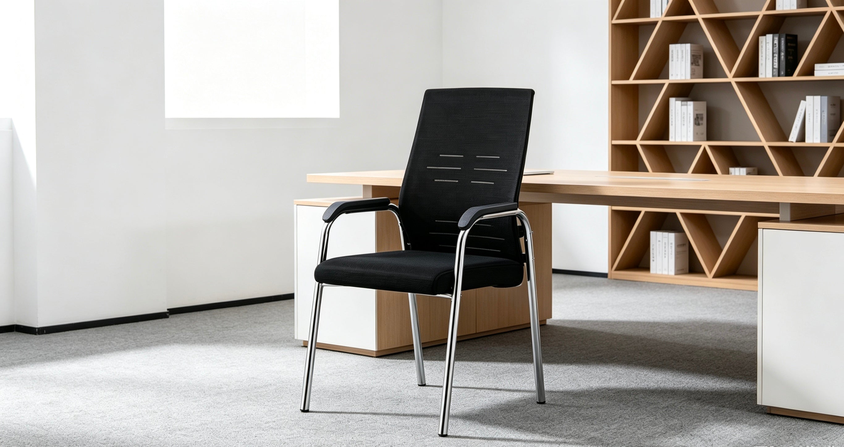 Modern Black Office Mesh Chair Stackable Upholstered Ergonomic Office Chair