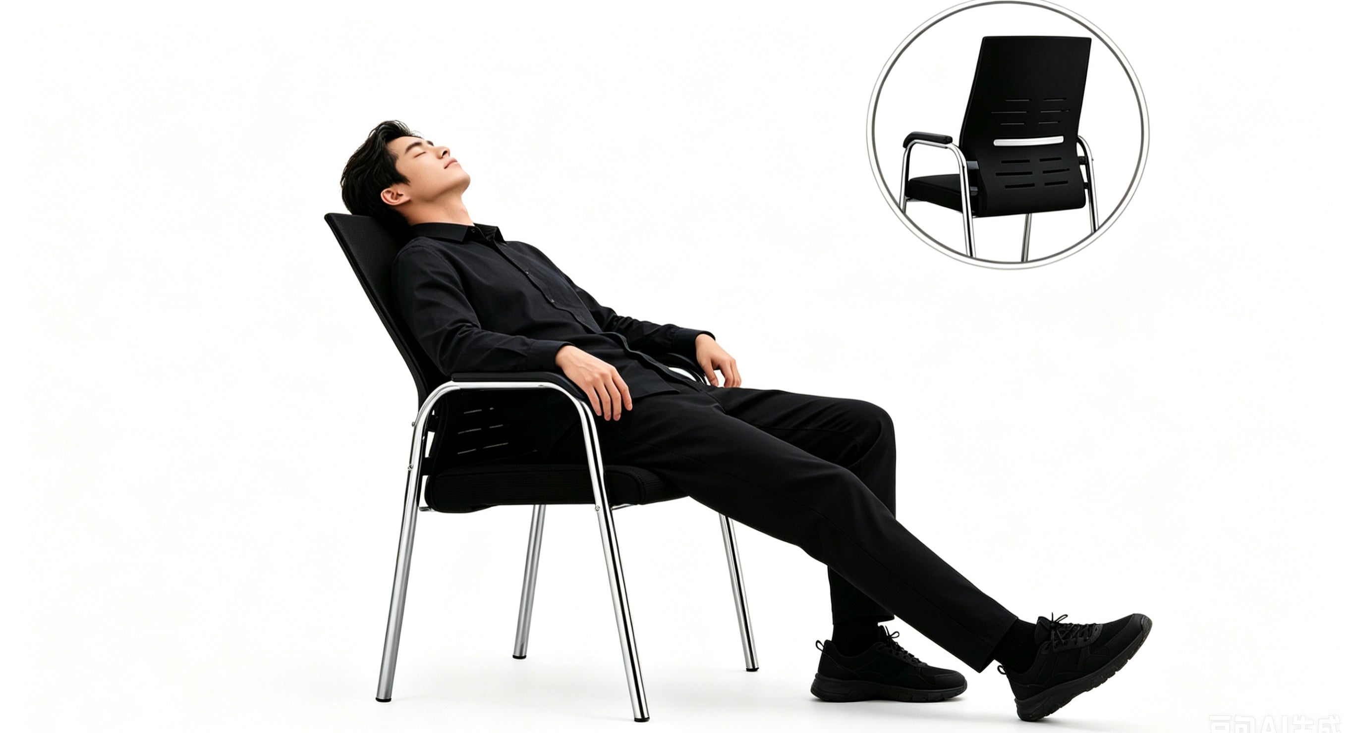 Modern Black Office Mesh Chair Stackable Upholstered Ergonomic Office Chair
