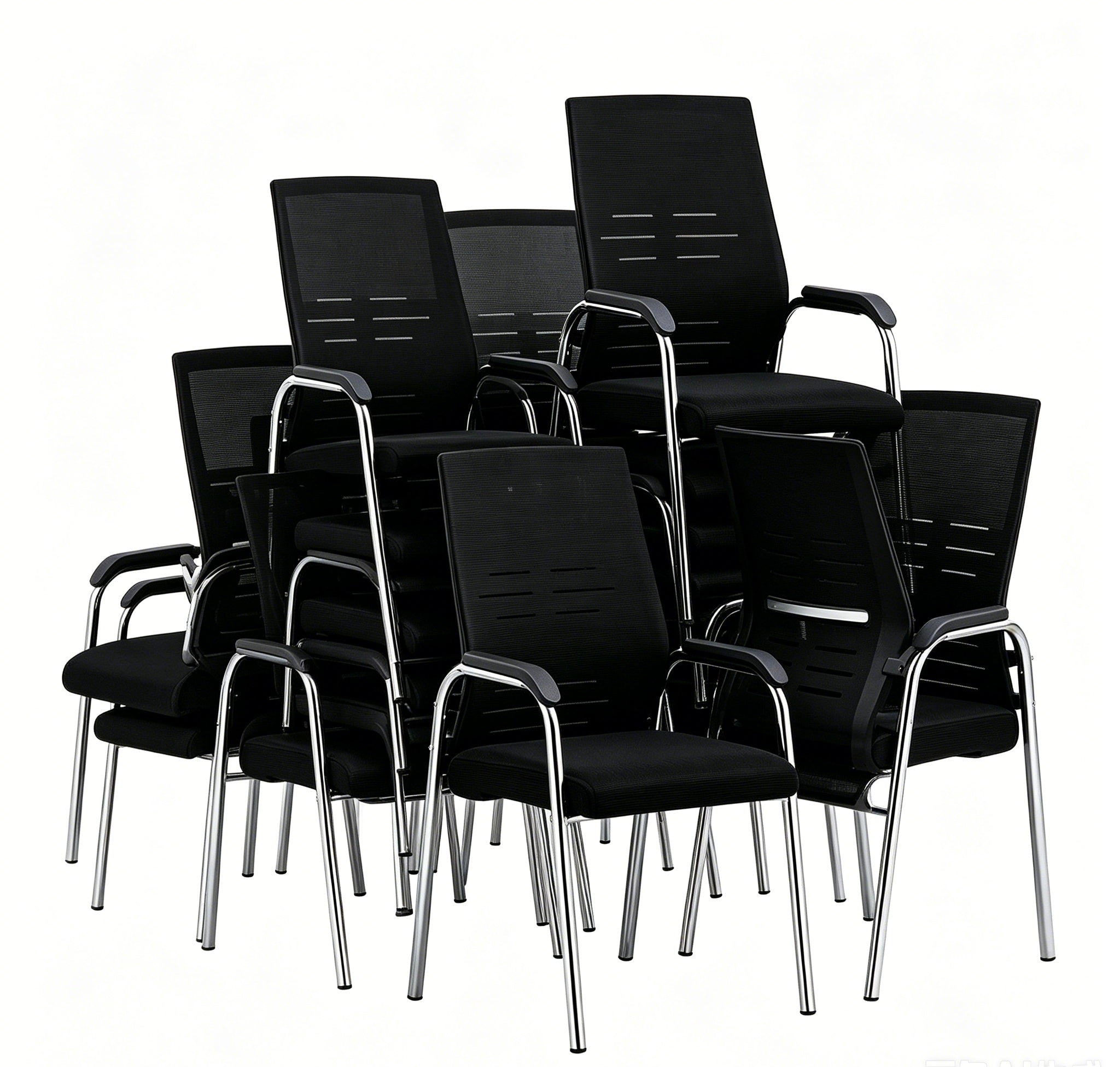 Modern Black Office Mesh Chair Stackable Upholstered Ergonomic Office Chair