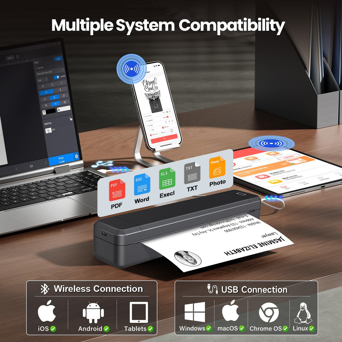 The X8 inkless thermal portable printer supports both tattoo paper and folding paper printing, making it an A4 Bluetooth printer that can be used in one machine.