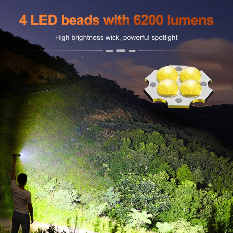 High-Intensity Tactical Flashlight: Max 6000Lm, 55W LED, IPX7 Waterproof, Long-Throw for Camping & Emergencies