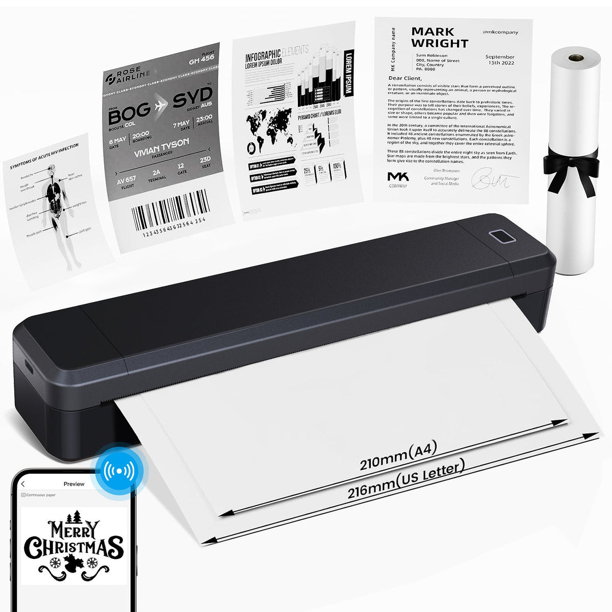 The X8 inkless thermal portable printer supports both tattoo paper and folding paper printing, making it an A4 Bluetooth printer that can be used in one machine.